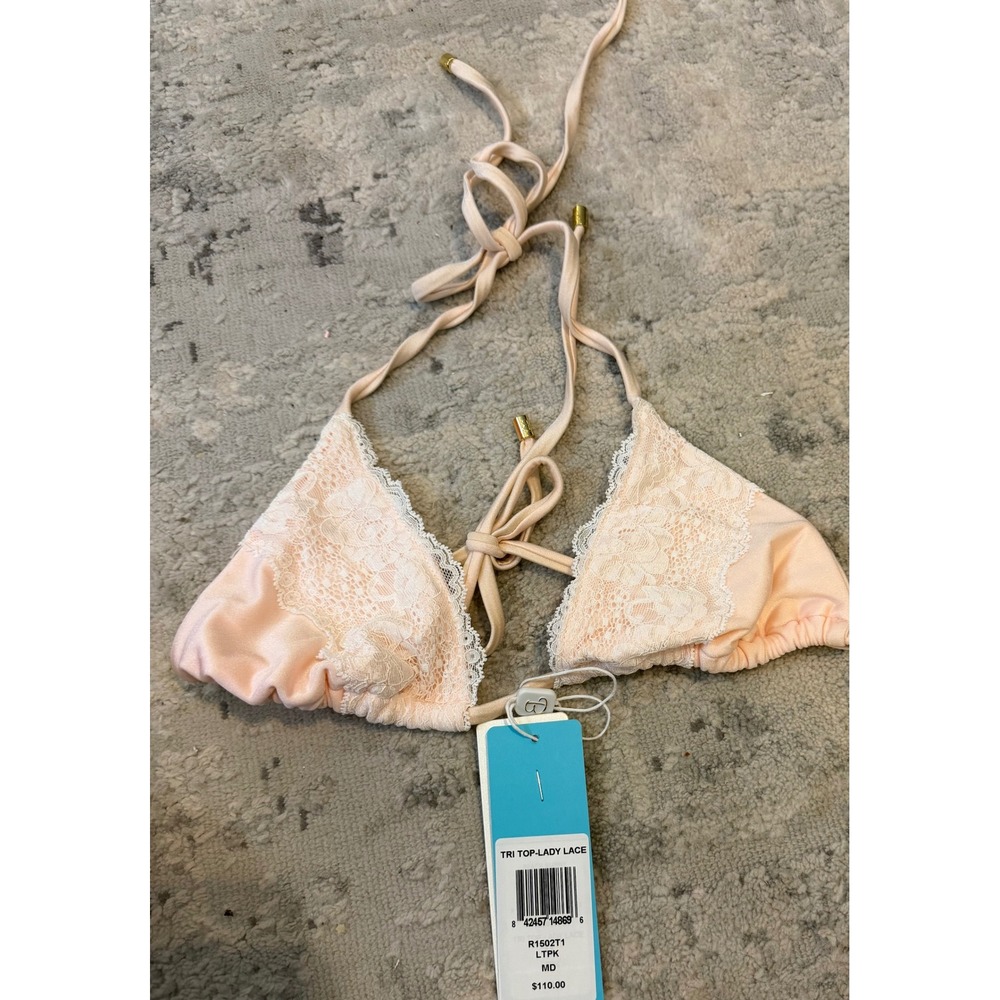 Beach Bunny Lady Lace Triangle Bikini Top Light Pink R1502T1 MD